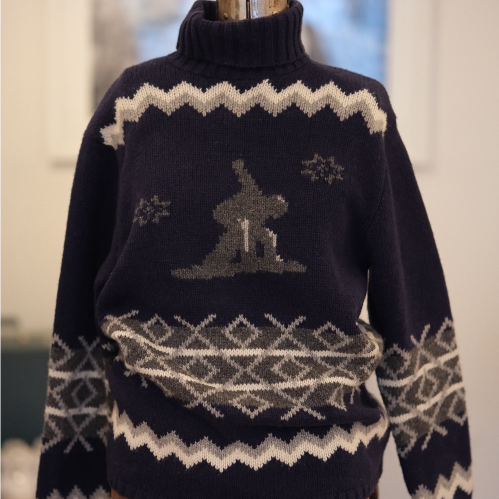 Old Navy Navy and Gray Patterned Crewneck Sweater